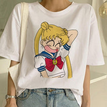 Load image into Gallery viewer, Sailor Moon Summer New Fashion T Shirt Women Harajuku Short Sleeve Fun Ulzzang T-Shirt Cute Cat Tshirt Cartoon Top Tees Female