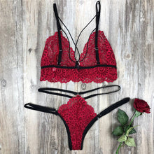 Load image into Gallery viewer, Fashion Women Bra Set Polyester Lace Lingerie Straps Sissy Panty Bandage Set Sexy Light and Breathable Underwear Sets
