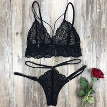 Load image into Gallery viewer, Fashion Women Bra Set Polyester Lace Lingerie Straps Sissy Panty Bandage Set Sexy Light and Breathable Underwear Sets