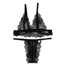 Load image into Gallery viewer, Sexy Lingerie Set Women Transparent Lace Babydoll Open Bra Set Floral Purple G-String Underwear Set Nightwear Bra And Panty Sets