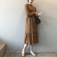 Load image into Gallery viewer, 2020 Women Long Summer Dress Streetwear Long Sleeve Empire A-line Mid-Calf Chiffon Print Yellow Dresses Frocks for Women
