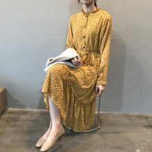 Load image into Gallery viewer, 2020 Women Long Summer Dress Streetwear Long Sleeve Empire A-line Mid-Calf Chiffon Print Yellow Dresses Frocks for Women