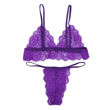 Load image into Gallery viewer, Sexy Lingerie Set Women Transparent See Through Lace Bra Set Floral Red G-String Underwear Set Nightwear Bra And Panty Sets
