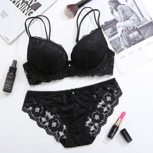 Load image into Gallery viewer, DERUILADY Lace Floral Lingerie Set Push Up Bra Women Comfort Adjusted Bra And Panty Set Sexy Backless Wireless Underwear Set
