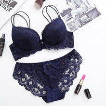 Load image into Gallery viewer, DERUILADY Lace Floral Lingerie Set Push Up Bra Women Comfort Adjusted Bra And Panty Set Sexy Backless Wireless Underwear Set
