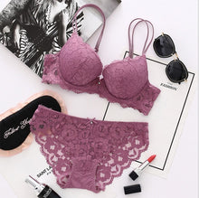 Load image into Gallery viewer, DERUILADY Lace Floral Lingerie Set Push Up Bra Women Comfort Adjusted Bra And Panty Set Sexy Backless Wireless Underwear Set
