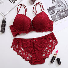 Load image into Gallery viewer, DERUILADY Lace Floral Lingerie Set Push Up Bra Women Comfort Adjusted Bra And Panty Set Sexy Backless Wireless Underwear Set
