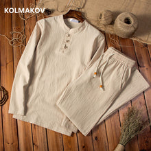 Load image into Gallery viewer, (Shirt + trousers) 2020 spring men shirt Man Cotton and linen shirts men's High quality of casual fashion shirts men size M-5XL
