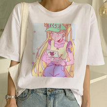 Load image into Gallery viewer, Sailor Moon Summer New Fashion T Shirt Women Harajuku Short Sleeve Fun Ulzzang T-Shirt Cute Cat Tshirt Cartoon Top Tees Female
