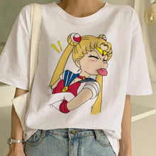 Load image into Gallery viewer, Sailor Moon Summer New Fashion T Shirt Women Harajuku Short Sleeve Fun Ulzzang T-Shirt Cute Cat Tshirt Cartoon Top Tees Female
