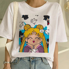 Load image into Gallery viewer, Sailor Moon Summer New Fashion T Shirt Women Harajuku Short Sleeve Fun Ulzzang T-Shirt Cute Cat Tshirt Cartoon Top Tees Female
