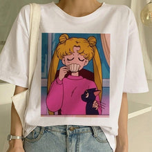 Load image into Gallery viewer, Sailor Moon Summer New Fashion T Shirt Women Harajuku Short Sleeve Fun Ulzzang T-Shirt Cute Cat Tshirt Cartoon Top Tees Female
