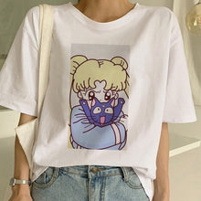 Load image into Gallery viewer, Sailor Moon Summer New Fashion T Shirt Women Harajuku Short Sleeve Fun Ulzzang T-Shirt Cute Cat Tshirt Cartoon Top Tees Female
