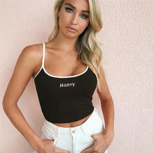 Load image into Gallery viewer, Sexy Women Crop Top 2018 Summer Honey Letter Embroidery Strap Tank Tops Cropped Feminino Ladies Elastic Shirt Vest Camisole
