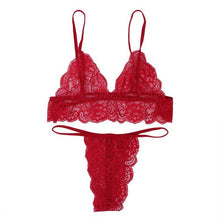 Load image into Gallery viewer, Sexy Lingerie Set Women Transparent Lace Babydoll Open Bra Set Floral Purple G-String Underwear Set Nightwear Bra And Panty Sets
