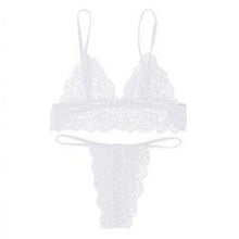Load image into Gallery viewer, Sexy Lingerie Set Women Transparent Lace Babydoll Open Bra Set Floral Purple G-String Underwear Set Nightwear Bra And Panty Sets
