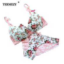 Load image into Gallery viewer, Famous Brand Sexy High Quality Women Print Bra set Silk Lace Flower Push up Big size Underwear Bow Bra and Hollow out Panties

