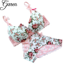 Load image into Gallery viewer, Famous Brand Sexy High Quality Women Print Bra set Silk Lace Flower Push up Big size Underwear Bow Bra and Hollow out Panties
