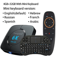Load image into Gallery viewer, transpeed Android 9.0 Bluetooth TV Box Google Voice Assistant  6K 3D Wifi 2.4G&amp;5.8G 4GB RAM 64G Play Store Very Fast BoxTop Box
