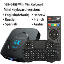 Load image into Gallery viewer, transpeed Android 9.0 Bluetooth TV Box Google Voice Assistant  6K 3D Wifi 2.4G&amp;5.8G 4GB RAM 64G Play Store Very Fast BoxTop Box
