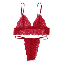 Load image into Gallery viewer, Sexy Lingerie Set Women Transparent  See Through Lace Bra Set Floral Red G-String Underwear Set Nightwear Bra And Panty Sets
