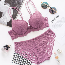 Load image into Gallery viewer, DERUILADY Lace Floral Lingerie Set Push Up Bra Women Comfort Adjusted Bra And Panty Set Sexy Backless Wireless Underwear Set
